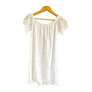 Lilly Pulitzer Jade Dress Womens S White Lace Scalloped Flutter Sleeve Mini
